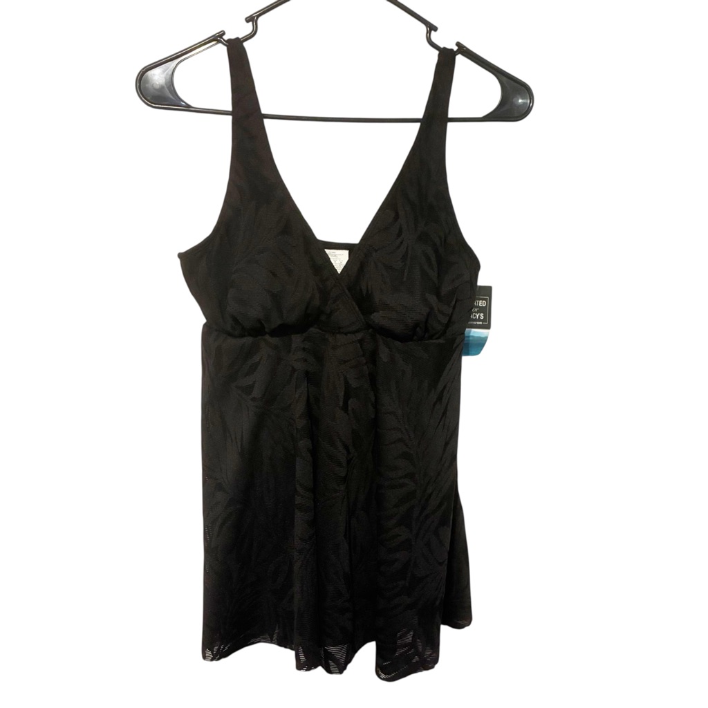 Swim Solutions Tummy-Control One-Piece Swim Dress Swimsuit Black Size 8 New